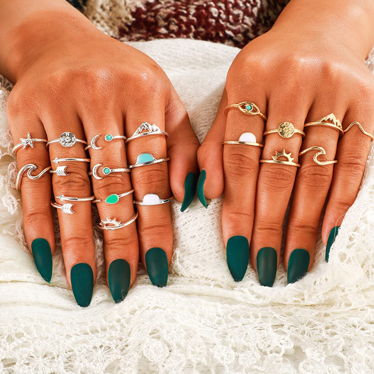 SANNIDHI 19 Pcs Boho Retro Rings Sets Combo Stackable Rings for Women Teen Girls, Vintage Knuckle Rings Finger Ring Sets Fashion Turquoise Golden-Plating Sleek Rings SANNIDHI 19 Pcs Boho Retro Rings Sets Combo Stackable Rings for Women Teen Girls, Vintage Knuckle Rings Finger Ring Sets Fashion Turquoise Golden-Plating Sleek Rings